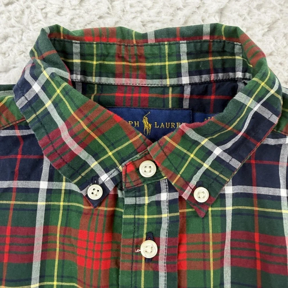 Ralph Lauren Shirt Kids 7 Multicolor‎ Plaid Long Sleeve Button Up Stretch Cotton